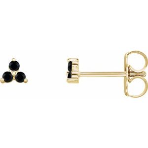 14K Yellow Natural Black Spinel Three Stone Earrings