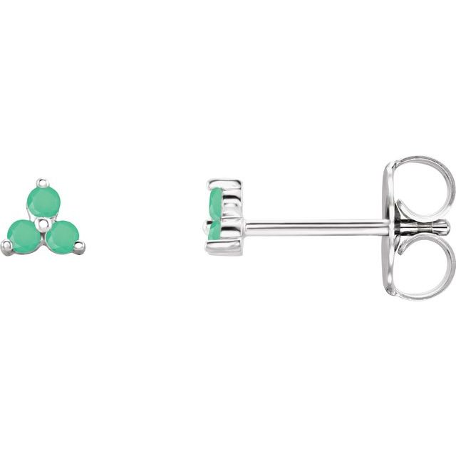 Sterling Silver Natural Chrysoprase Three Stone Earrings