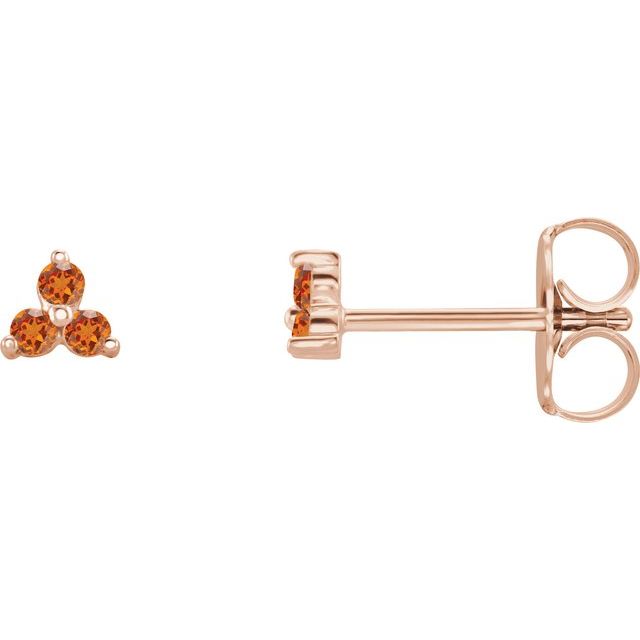 14K Rose Natural Orange Garnet Three Stone Earrings