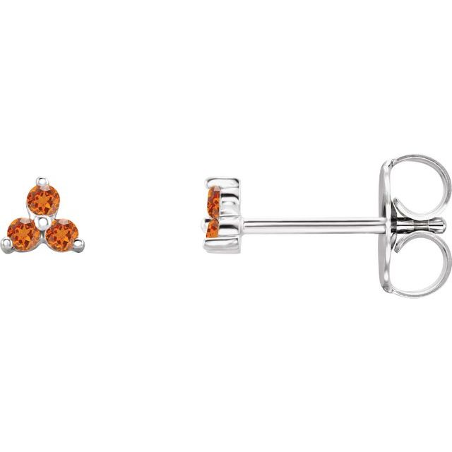 Platinum Natural Orange Garnet Three Stone Earrings
