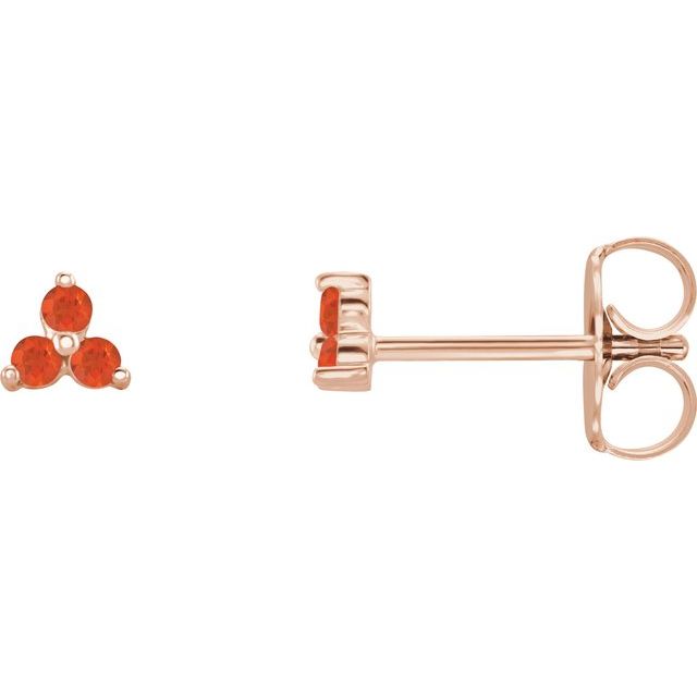 14K Rose Natural Mexican Fire Opal Three Stone Earrings
