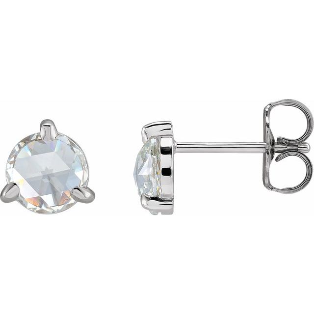 14K White 1 CTW Rose-Cut Natural Diamond 3-Prong Claw Earrings