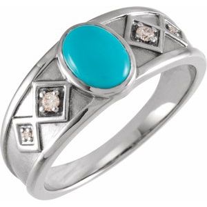 Sterling Silver Natural Turquoise & .05 CTW Natural Diamond Ring