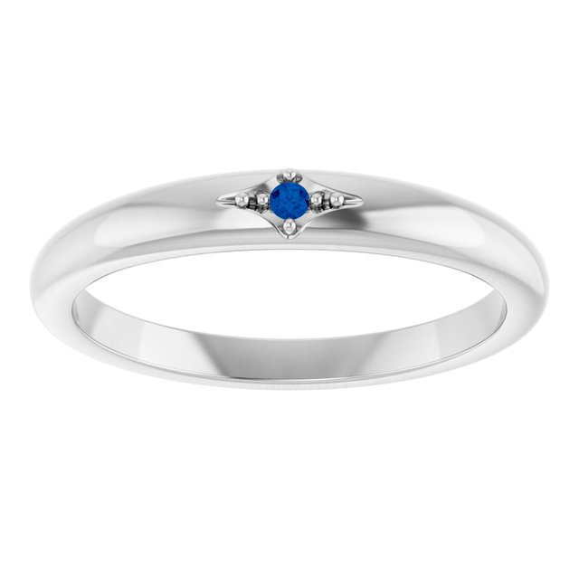 14K White Natural Blue Sapphire Stackable Ring