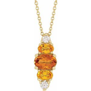14K Yellow Natural Yellow Multi-Gemstone Bar 16-18" Necklace
