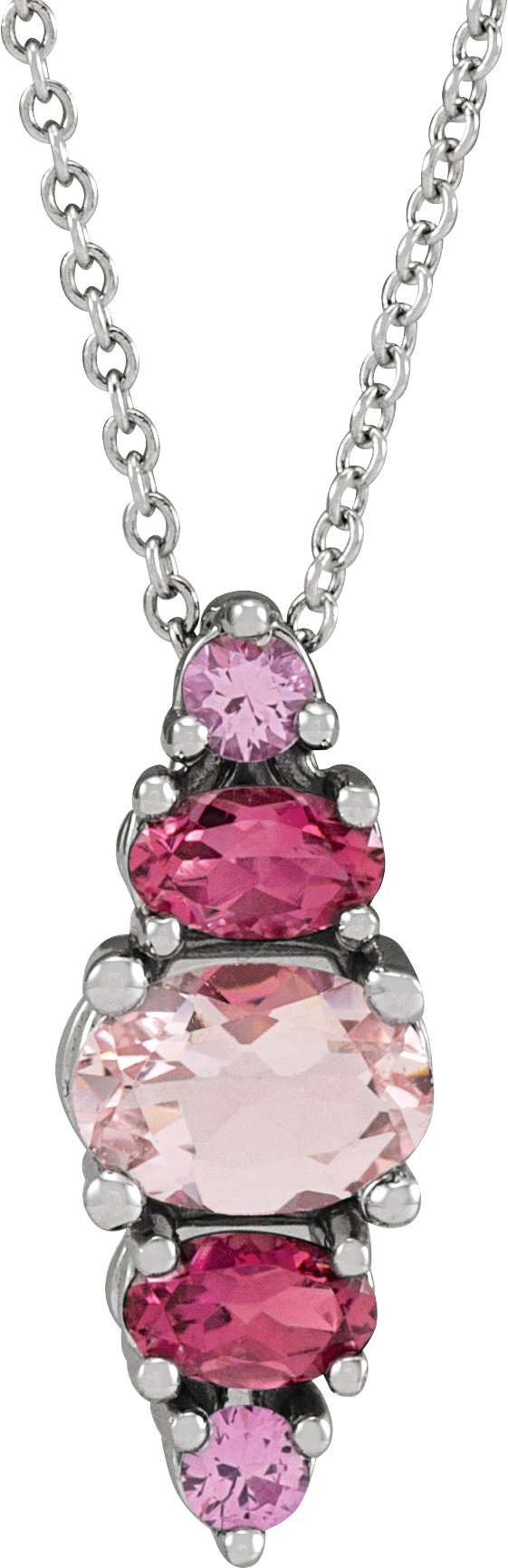 14K White Natural Pink Multi-Gemstone Bar 16-18" Necklace