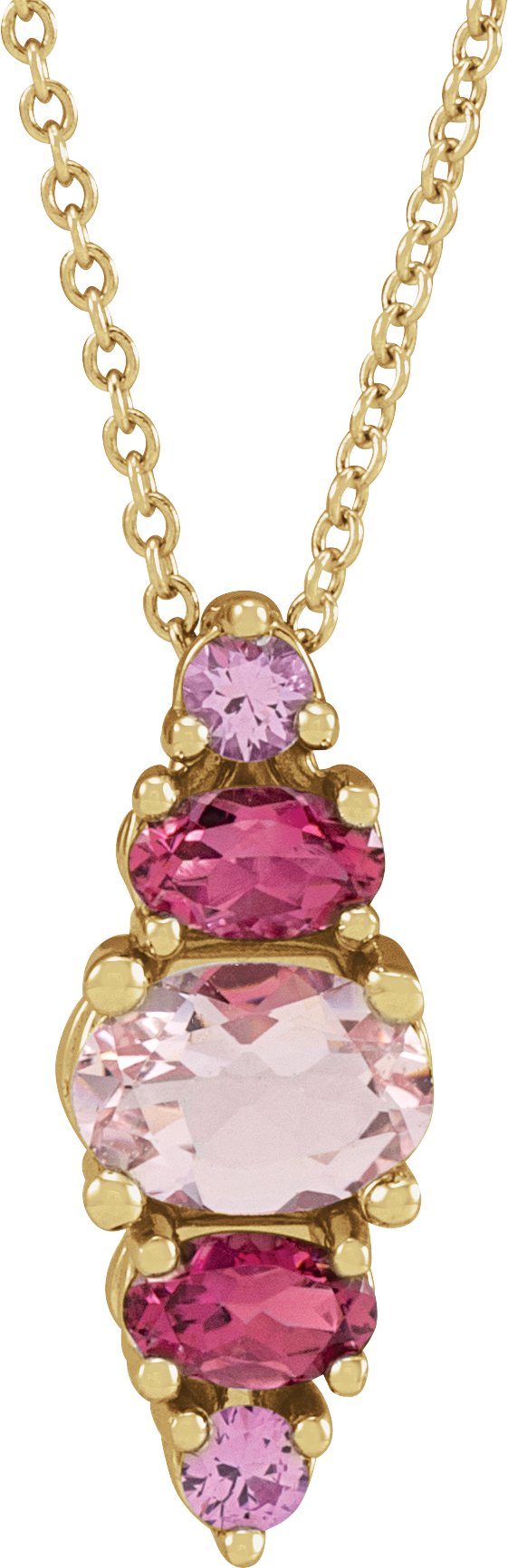 14K Yellow Natural Pink Multi-Gemstone Bar 16-18" Necklace