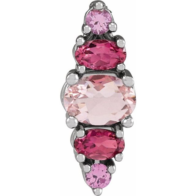 14K White Natural Pink Multi-Gemstone Bar Pendant