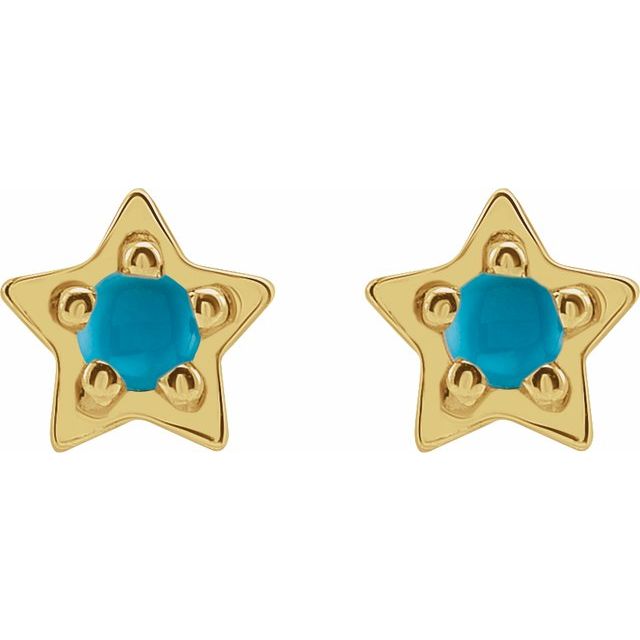 14K Yellow Natural Turquoise Petite Star Earrings