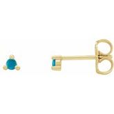 14K Yellow 2 mm Round Natural Turquoise Earrings