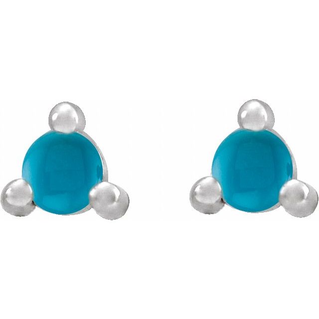 14K White 6 mm Round Natural Turquoise Earrings