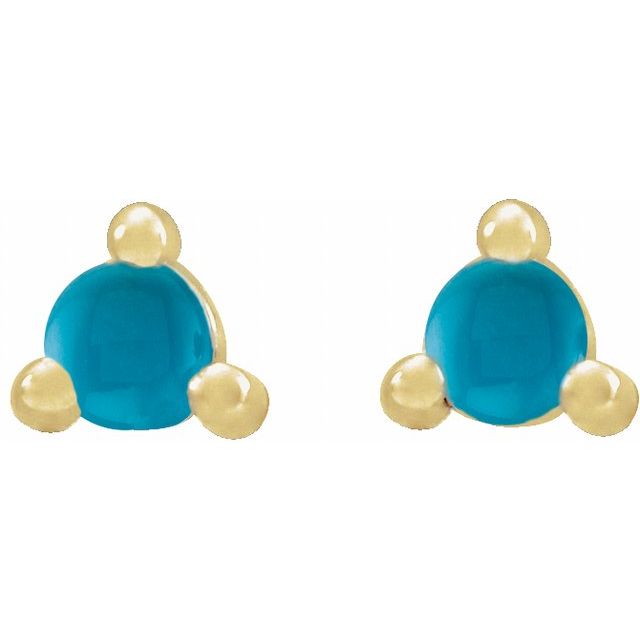 14K Yellow 6 mm Round Natural Turquoise Earrings