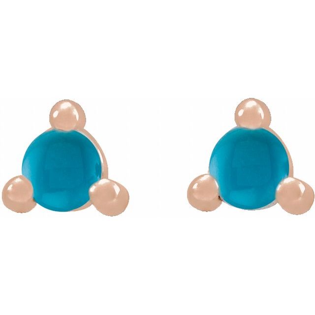 14K Rose 2 mm Round Natural Turquoise Earrings