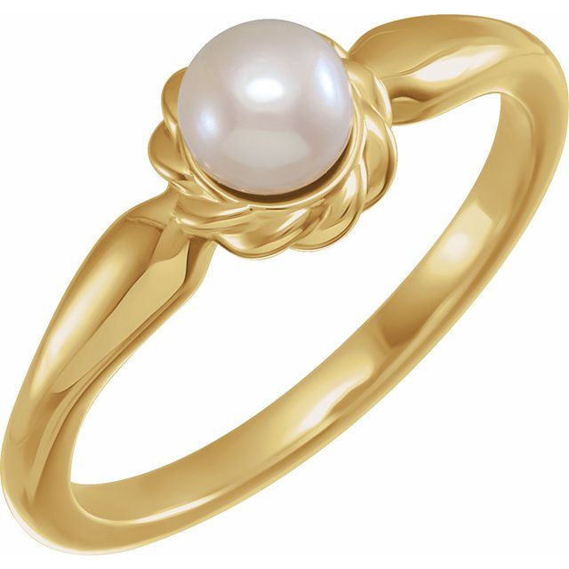 14K Yellow 5-5.5 mm Cultured White Freshwater Pearl Ring 