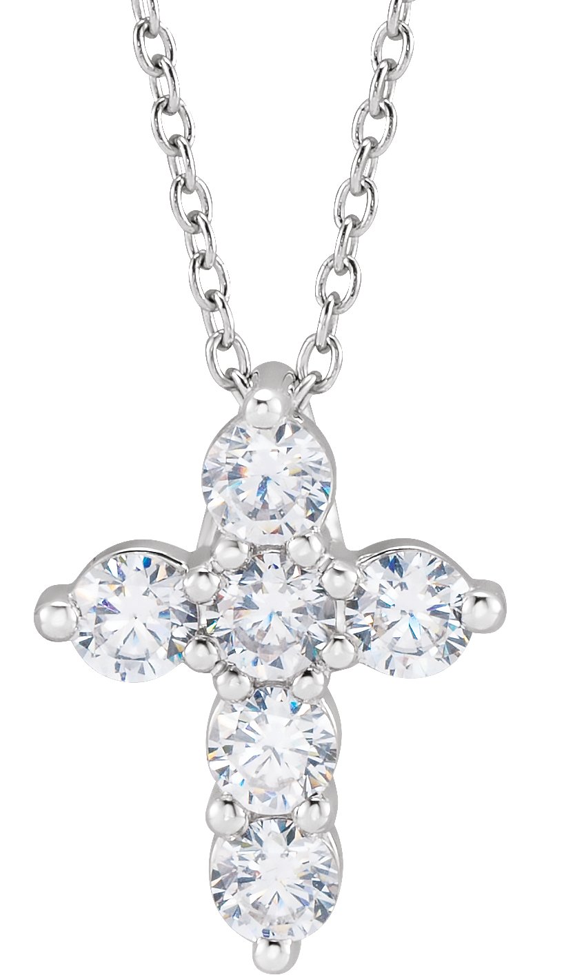 14K White 3/4 CTW Lab-Grown Diamond Cross 18" Necklace