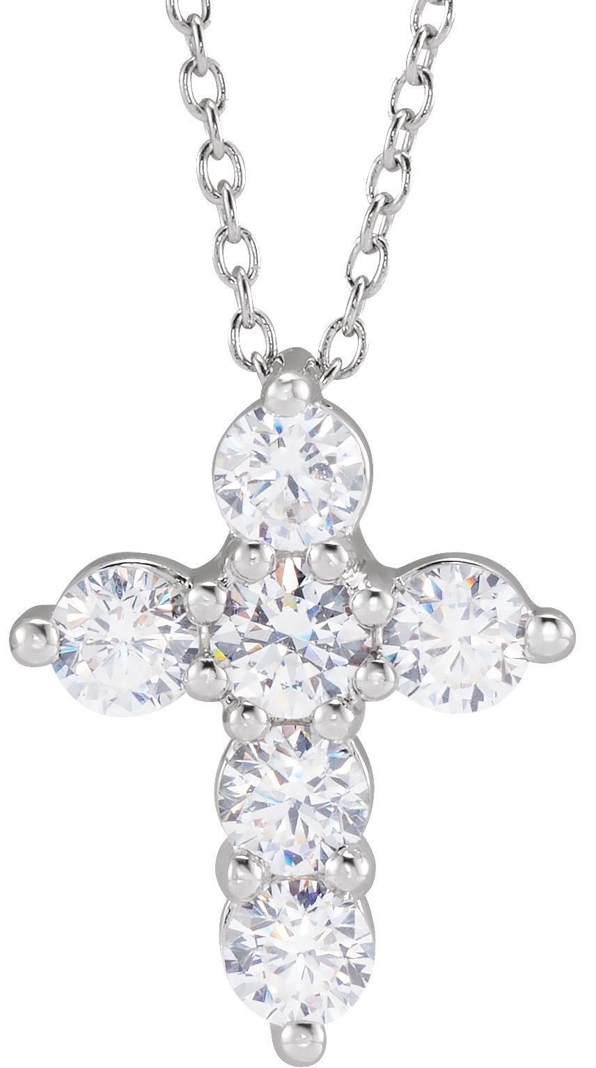 18 14K White Gold Diamond Cross Pendant Necklace