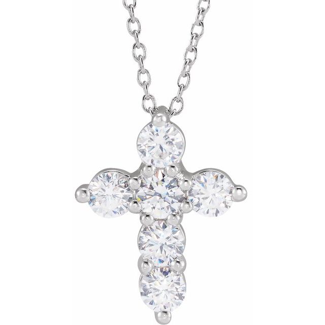 14K White 1 CTW Lab-Grown Diamond Cross 18" Necklace