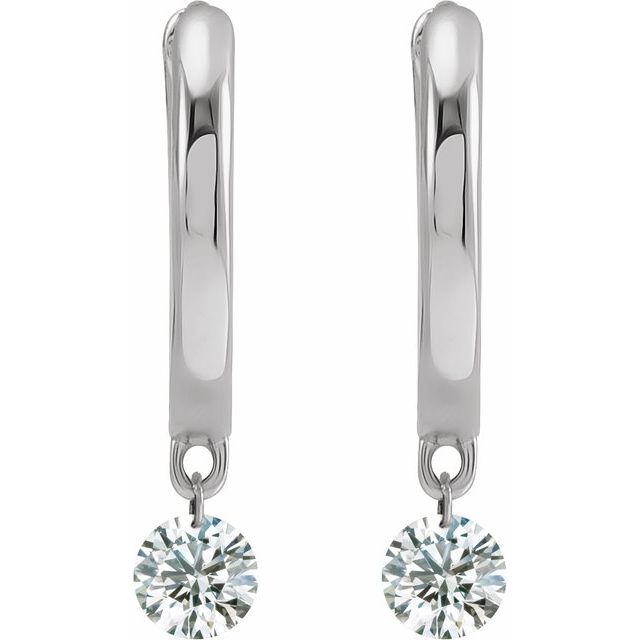 14K White 1/3 CTW Drilled Natural Diamond Hinged Hoop Earrings