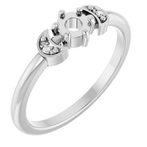 14K White 4 mm Round .01 CTW Natural Diamond Semi-Set Stackable Rose-Cut Ring