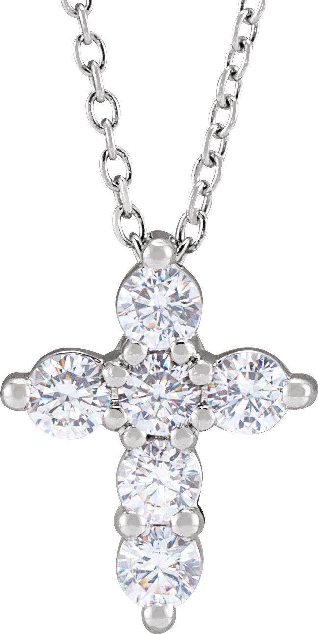 14K White 1/2 CTW Lab-Grown Diamond Cross 18" Necklace