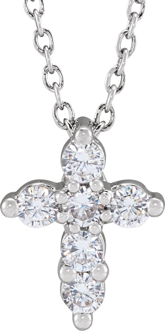 14K White 1/4 CTW Lab-Grown Diamond Cross 18 Necklace