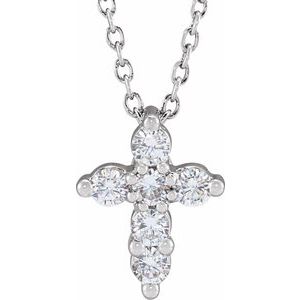 14K White 1/4 CTW Lab-Grown Diamond Cross 18" Necklace