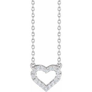 14K White 1/5 CTW Lab-Grown Diamond Heart 16-18" Necklace