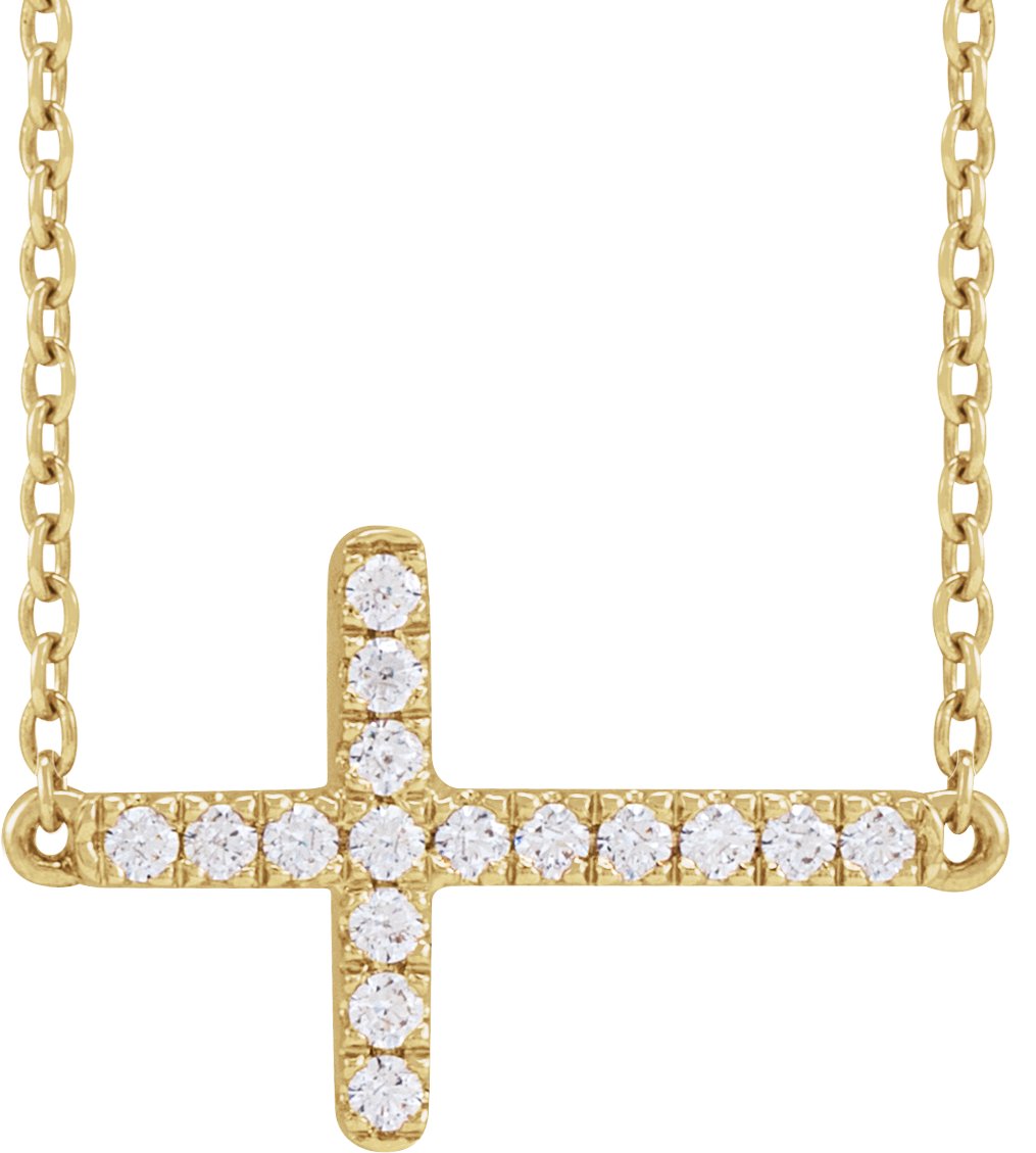 14K Yellow 1/6 CTW Lab-Grown Diamond Sideways Cross 16-18 Necklace