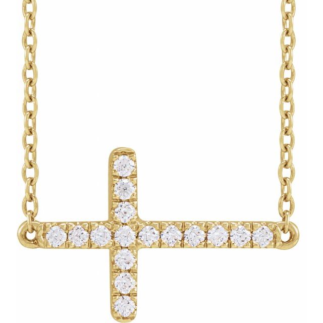14K Yellow 1/6 CTW Lab-Grown Diamond Sideways Cross Necklace