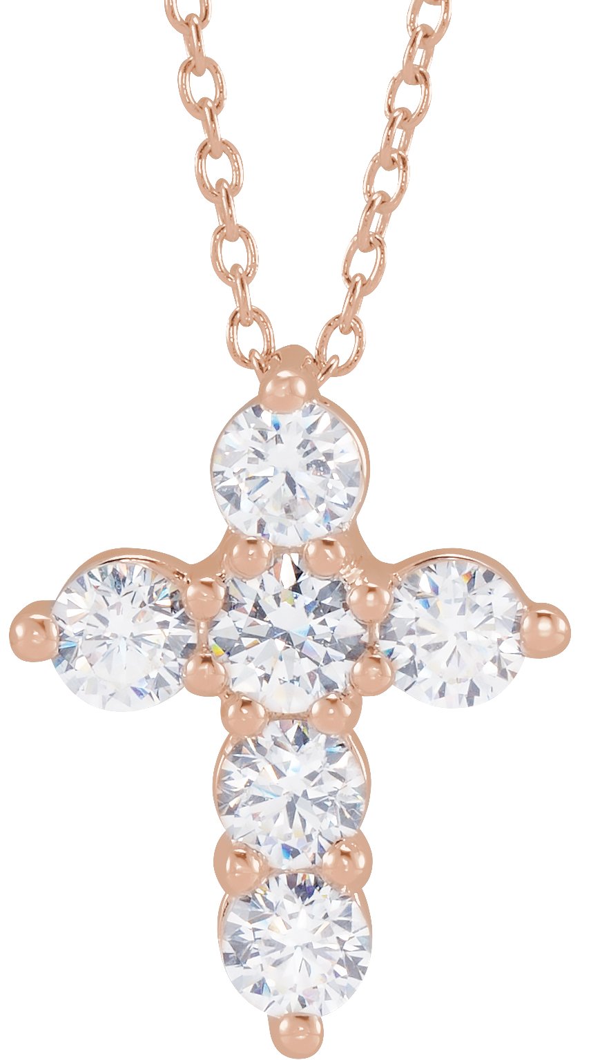14K Rose 1 CTW Lab Grown Diamond Cross 18 inch Necklace Ref 18590806