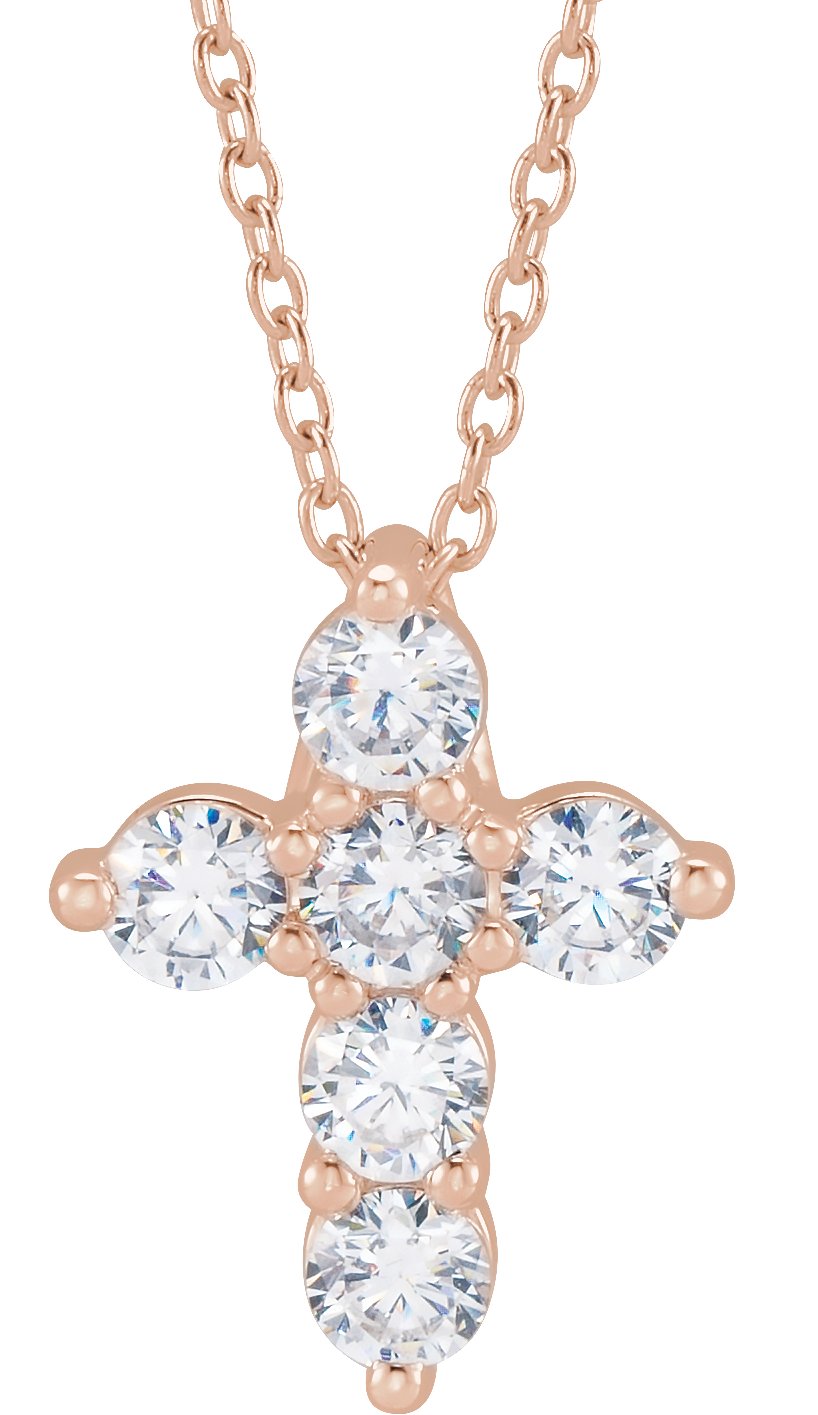 14K Rose 0.75 CTW Lab Grown Diamond Cross 18 inch Necklace Ref 18590803