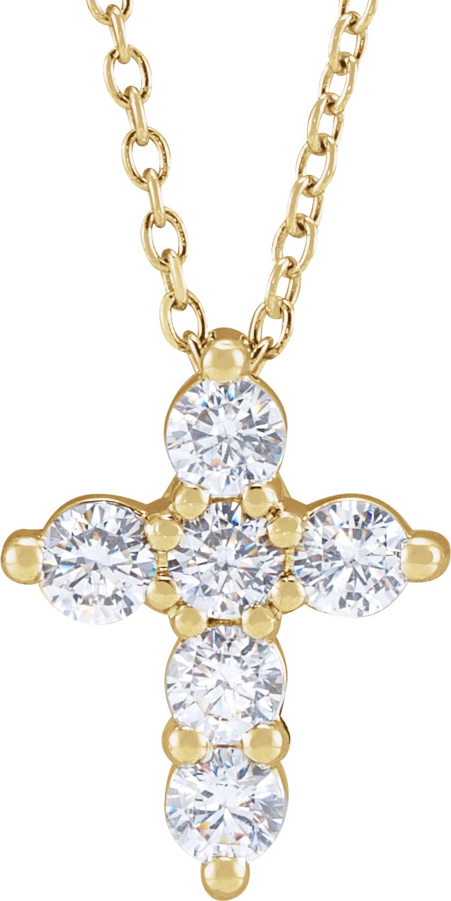 14K Yellow 1/2 CTW Lab-Grown Diamond Cross 18 Necklace