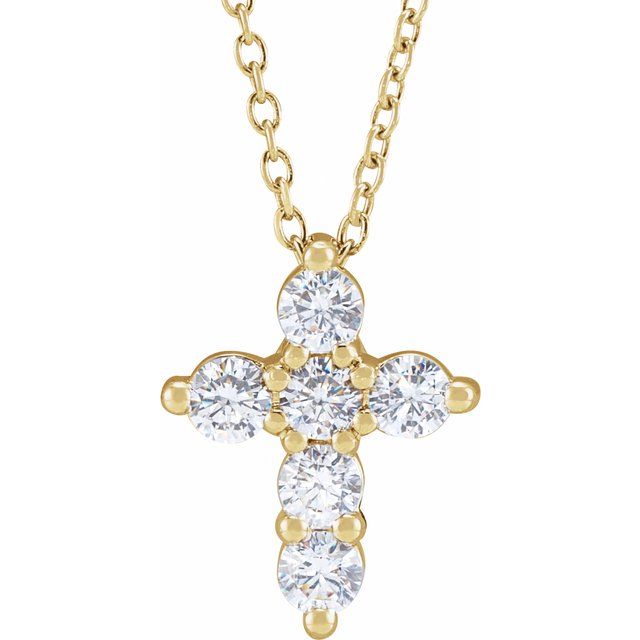 14K Yellow 1/2 CTW Lab-Grown Diamond Cross 18" Necklace