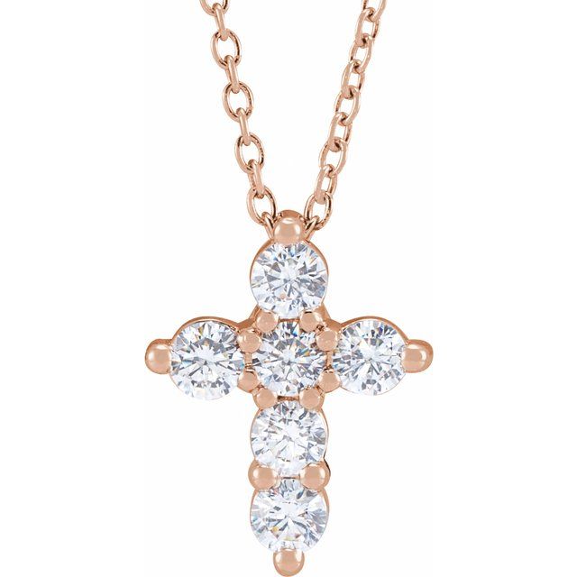 14K Rose 1/2 CTW Lab-Grown Diamond Cross 18" Necklace