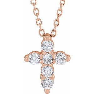 14K Rose 1/4 CTW Lab-Grown Diamond Cross 18" Necklace