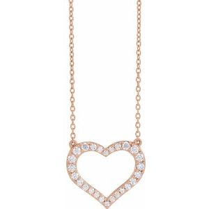 14K Rose 3/8 CTW Lab-Grown Diamond Heart 16-18" Necklace