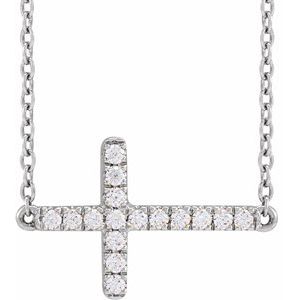 14K White 1/6 CTW Lab-Grown Diamond Sideways Cross 16-18" Necklace