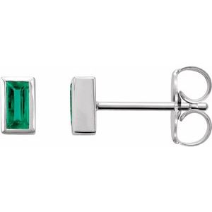 14K White Natural Emerald Bezel-Set Earrings