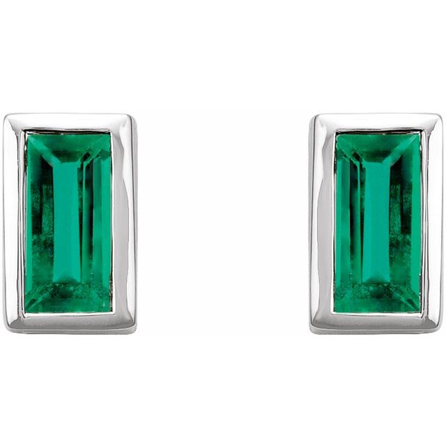 14K White Emerald Bezel-Set Earrings