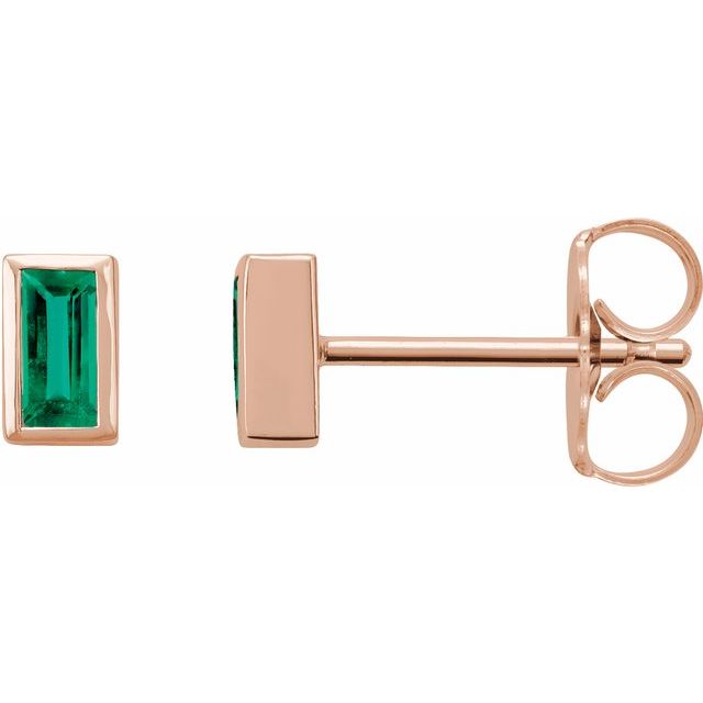 14K Rose Natural Emerald Bezel-Set Earrings