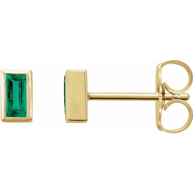 14K Yellow Emerald Bezel-Set Earrings