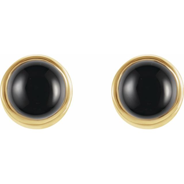 14K Yellow Natural Black Onyx Bezel-Set Earrings