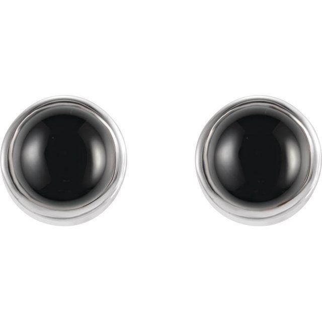 14K White Natural Black Onyx Bezel-Set Earrings