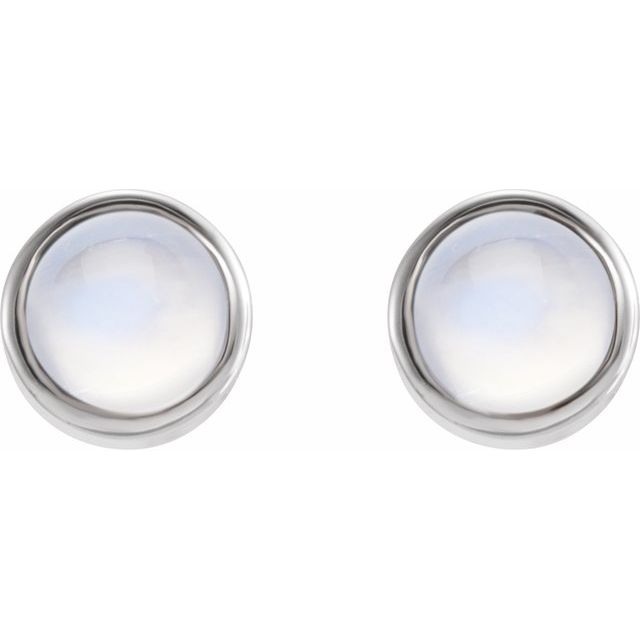 14K White Natural White Moonstone Bezel-Set Earrings