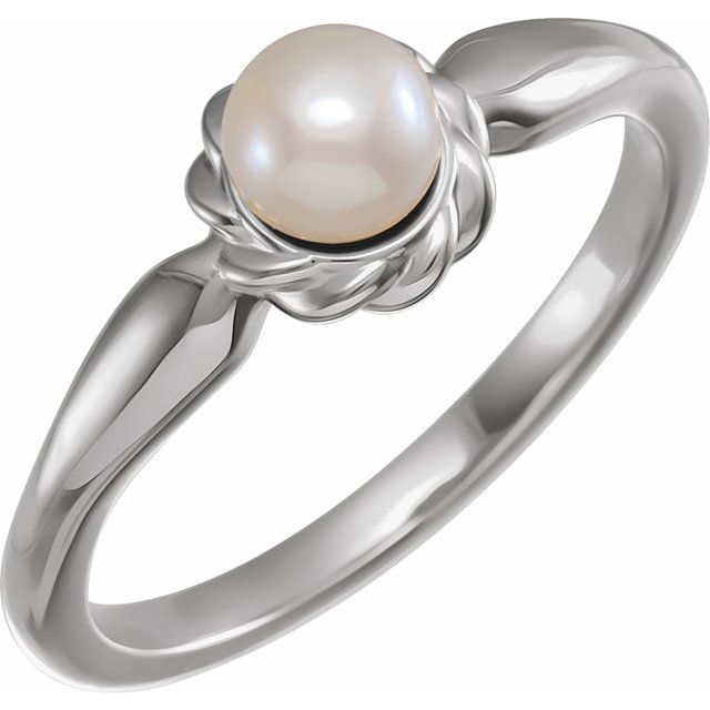 Platinum 7-7.5 mm Cultured White Freshwater Pearl Ring 
