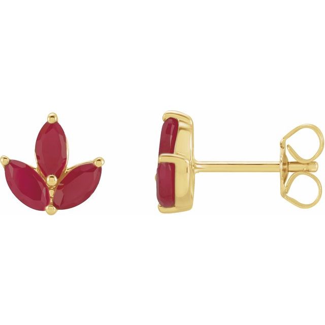 14K Yellow Natural Ruby Cluster Earrings