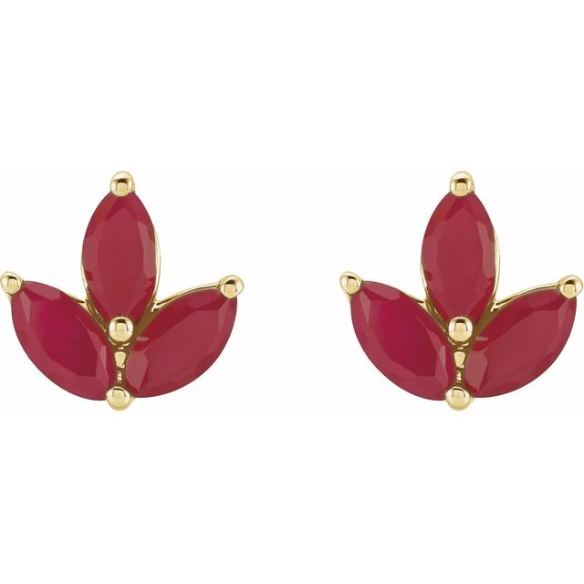14K Yellow Natural Ruby Cluster Earrings
