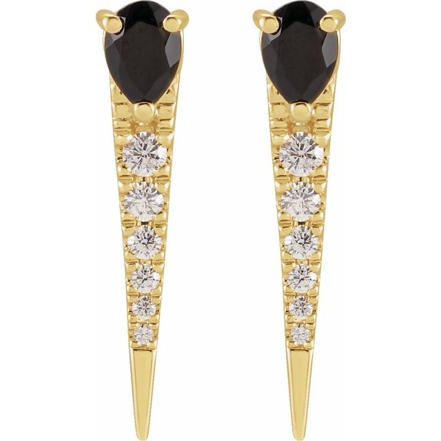 14K Yellow Natural Black Onyx & 1/8 CTW Natural Diamond Spike Earrings