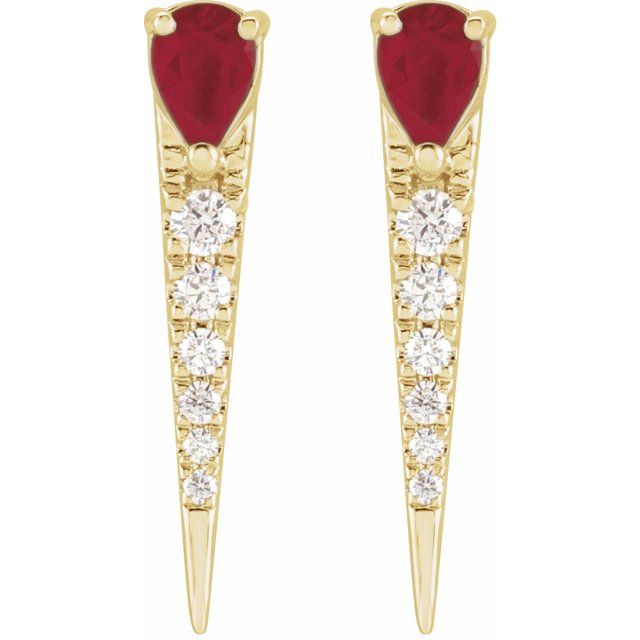 14K Yellow Natural Ruby & 1/8 CTW Natural Diamond Spike Earrings