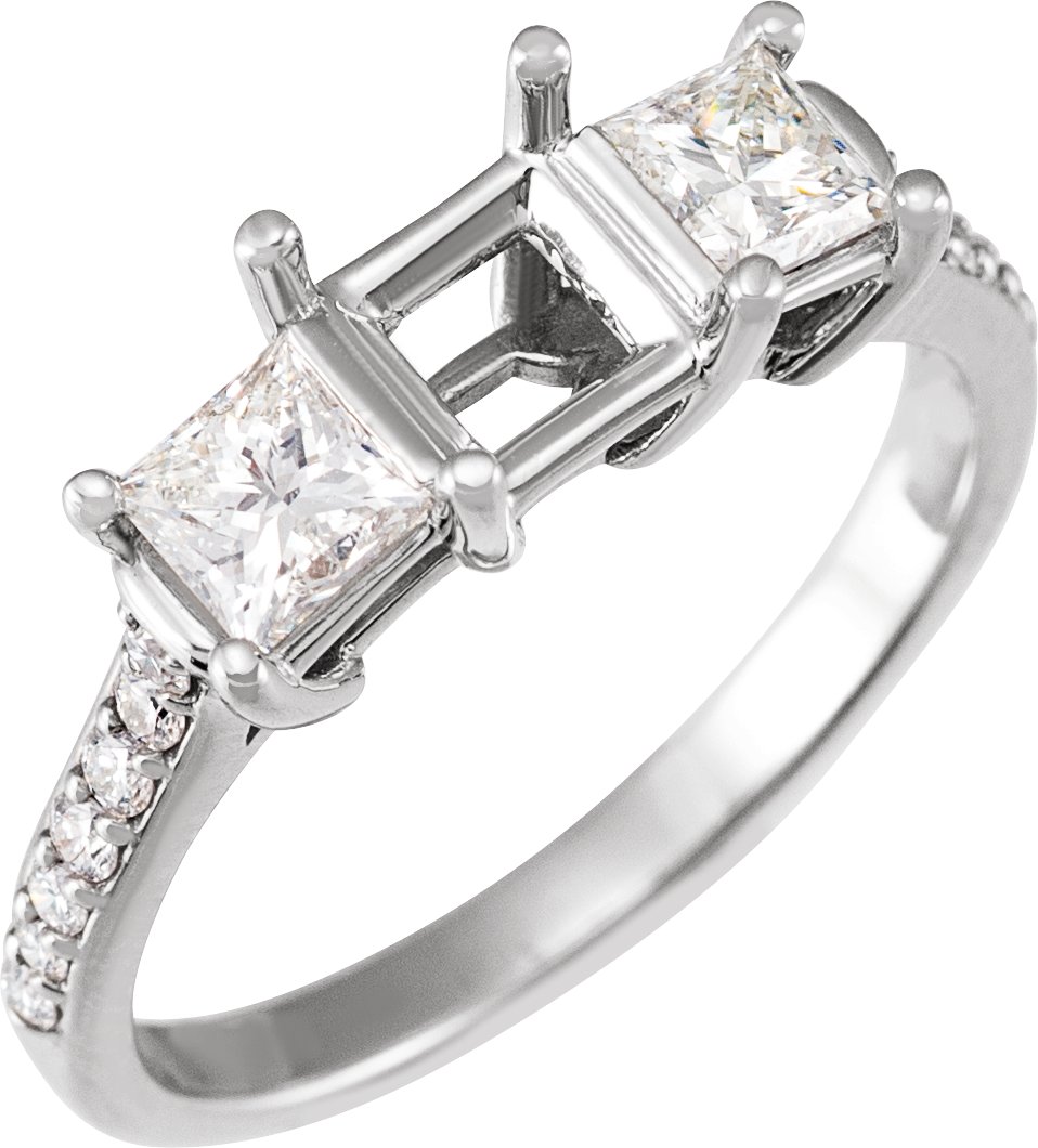 14K White 3.5x3.5 mm Square 3/8 CTW Natural Diamond Semi-Set Engagement Ring 